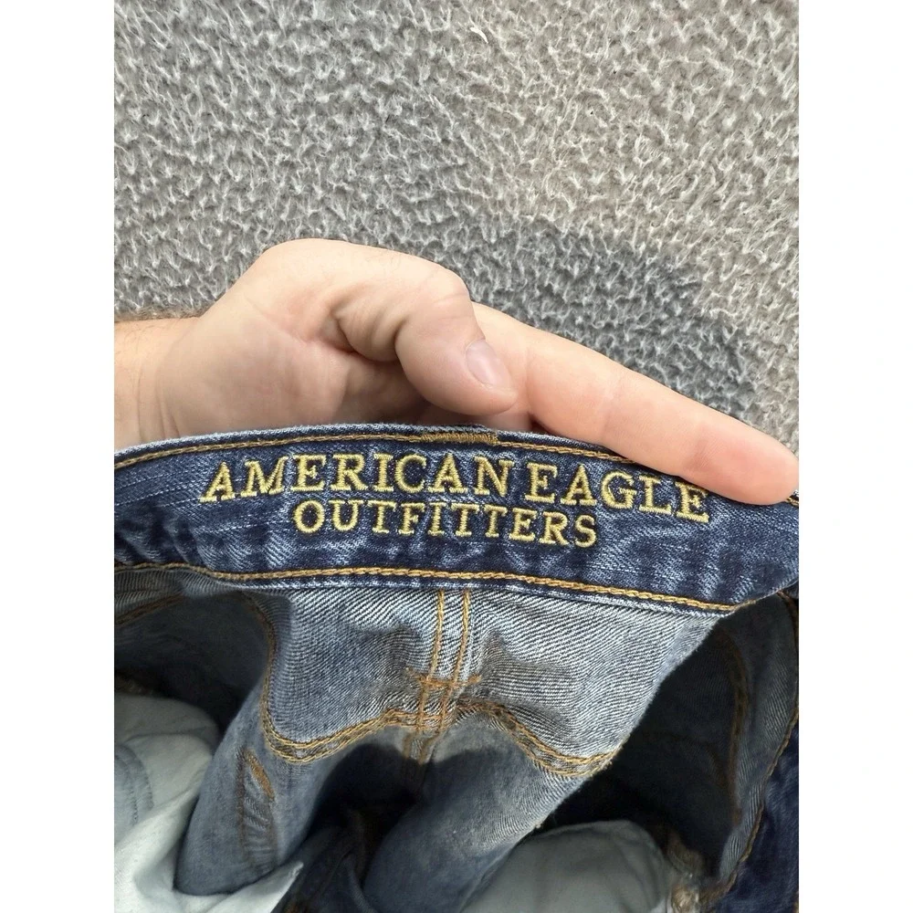 American Eagle Jeans Mens 32x34 Blue Original Straight Distressed Denim Preppy *